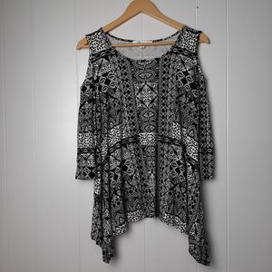 CRISTINA B Cold Shoulder Woman's Print TOPS 3/4